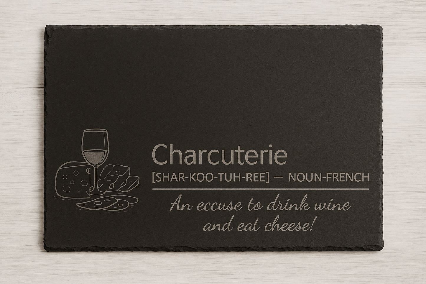 Wine and Cheese Slate Charcuterie Board (Food Safe)