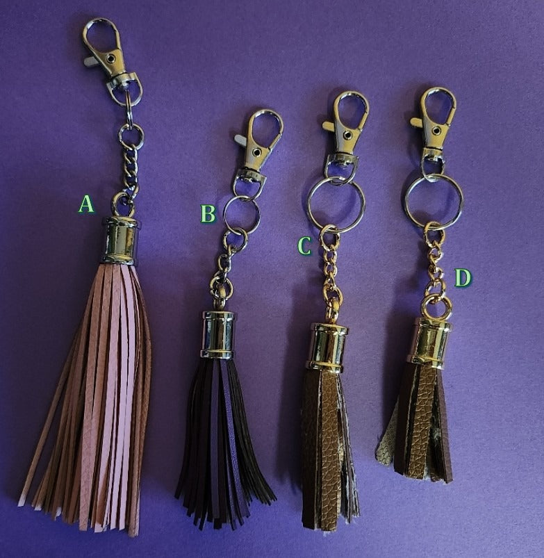 Earth-Tone Faux Leather Tassel Keychains