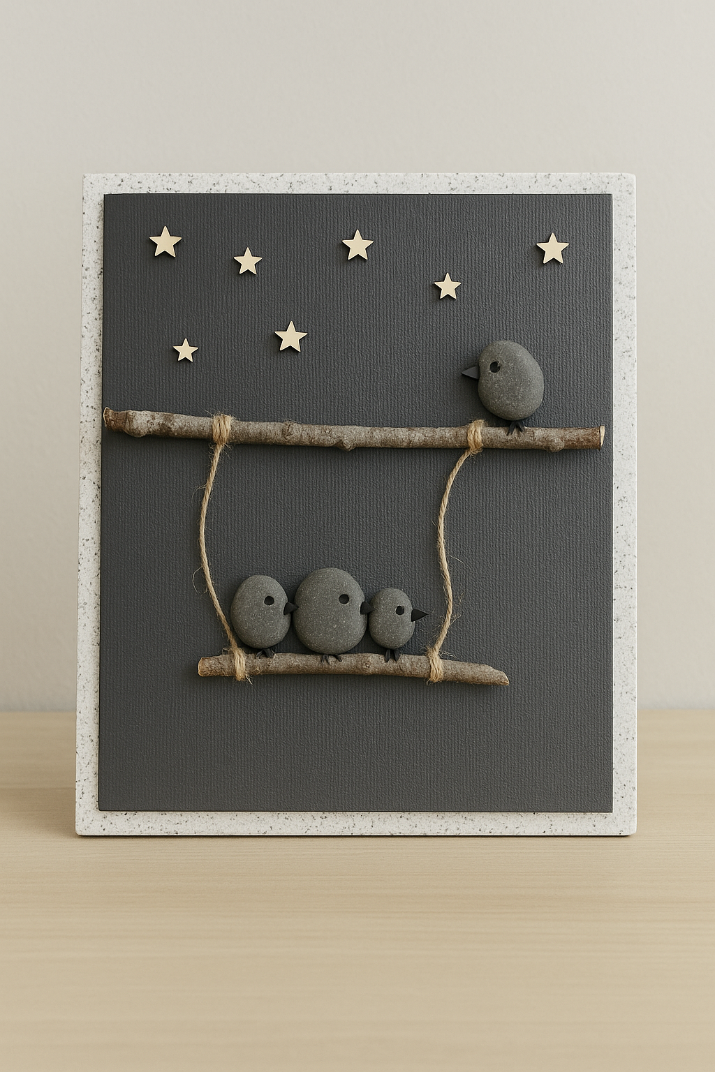 Under the Stars” Pebble Art – Rustic Bird Family Wall Decor