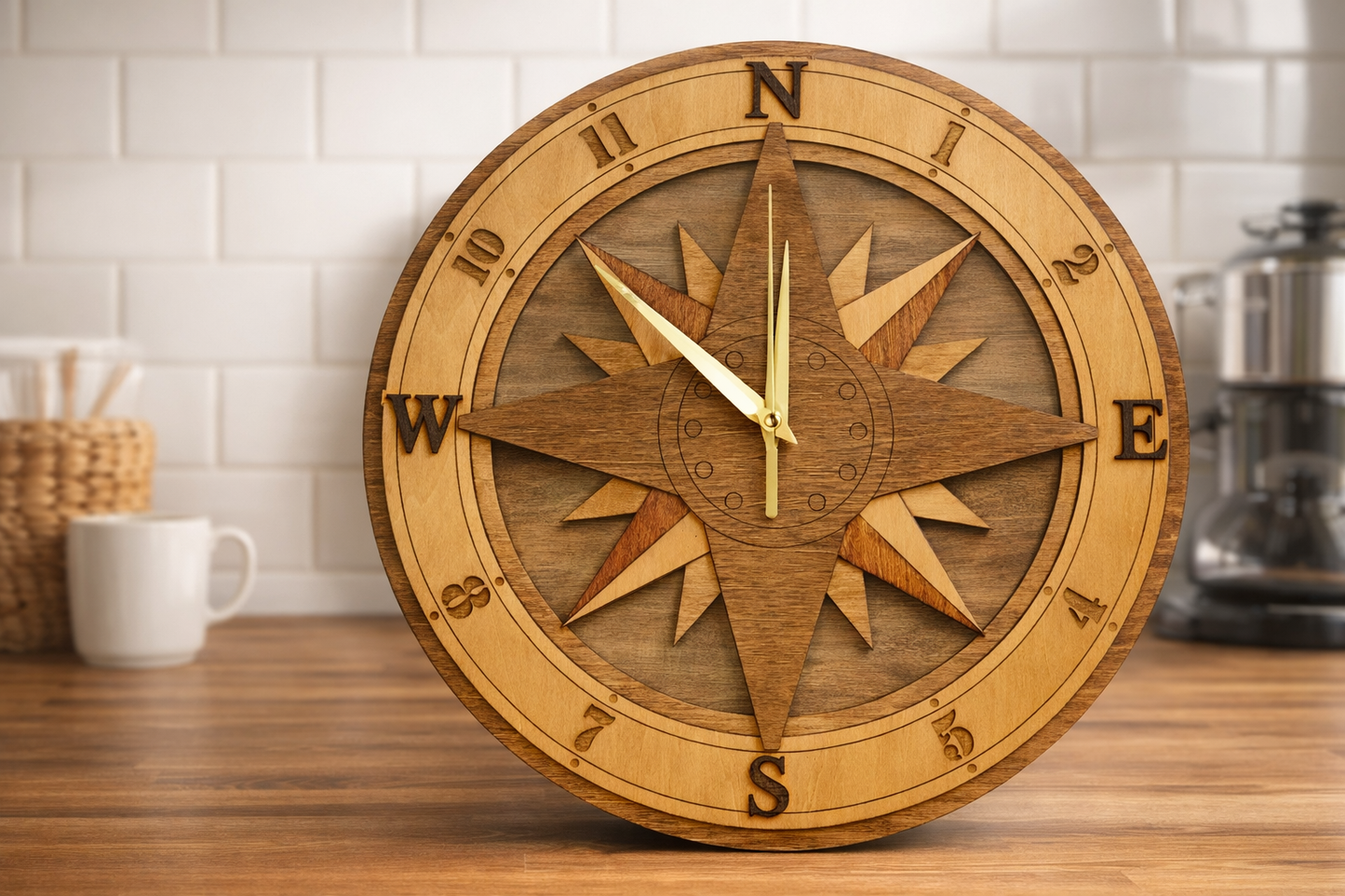 Rustic Rose Compass Clock – Laser Cut Nautical Wall Art