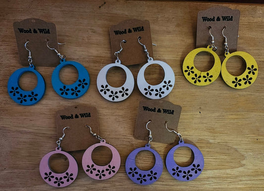 Hand-Painted Floral Wood Earrings – Lightweight & Colorful Dangle Jewelry