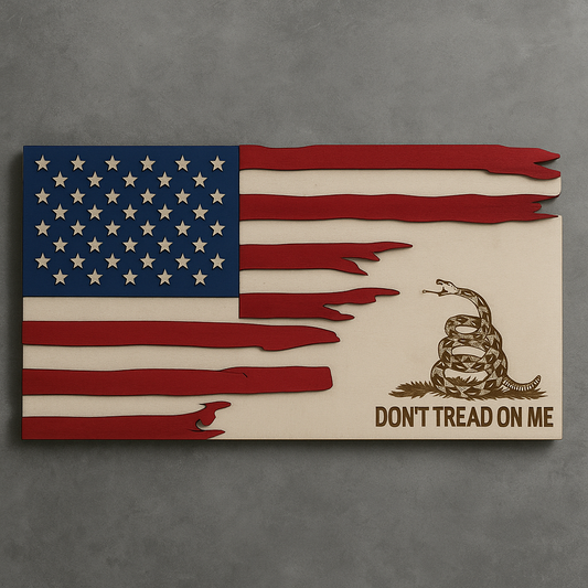 Distressed American Flag “Don’t Tread on Me” Wooden Wall Art – 2-Layer Design