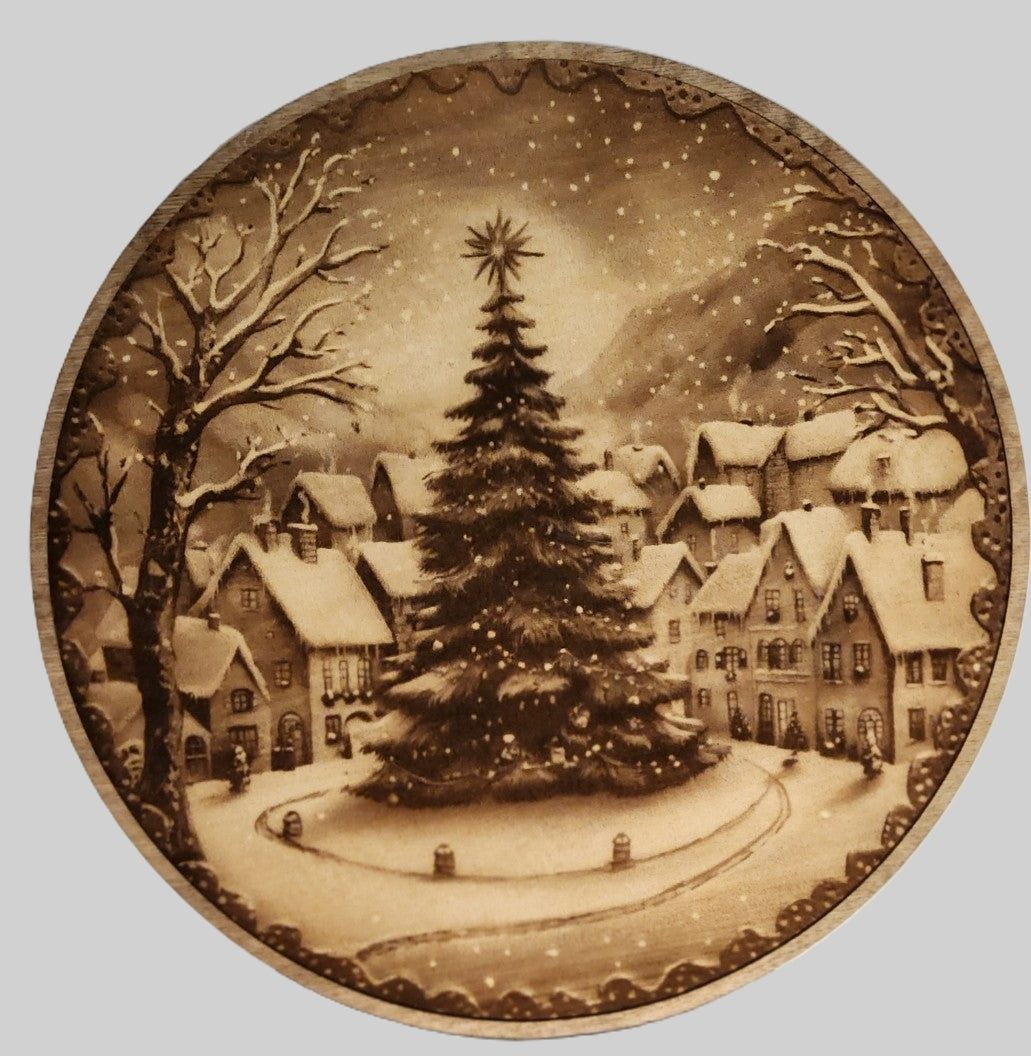 Christmas Village Round Plaque (approx. 15 inch)