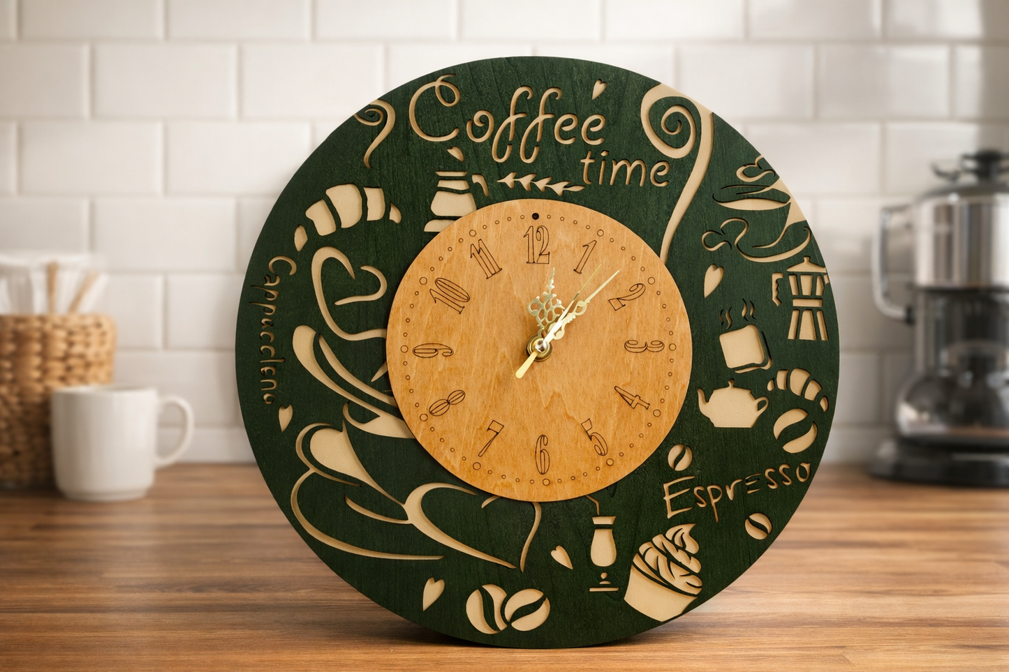 "Coffee Time" wall clock Laser Cut "Cafe Style"