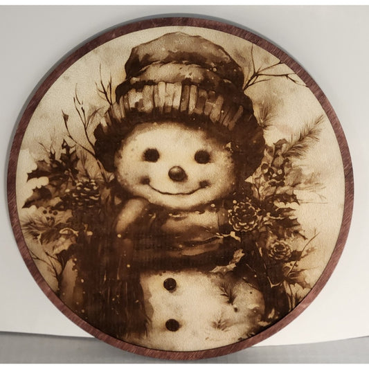 Cozy Snowman Round Plaque