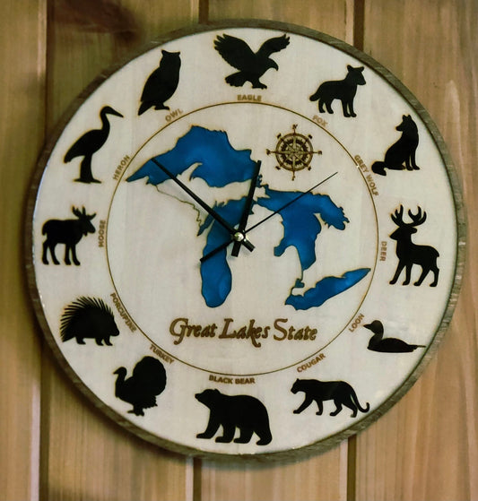 Great Lakes Wildlife Clock – Resin Poured & Laser-Cut