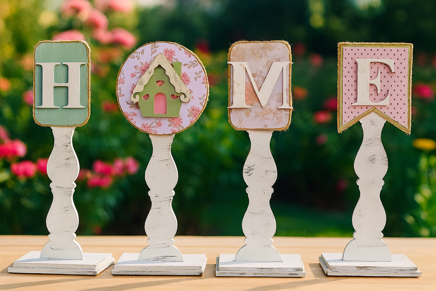 Rustic "HOME" Pedestal Sign Set