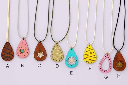 Boho-Inspired Handcrafted Wooden Teardrop Necklaces