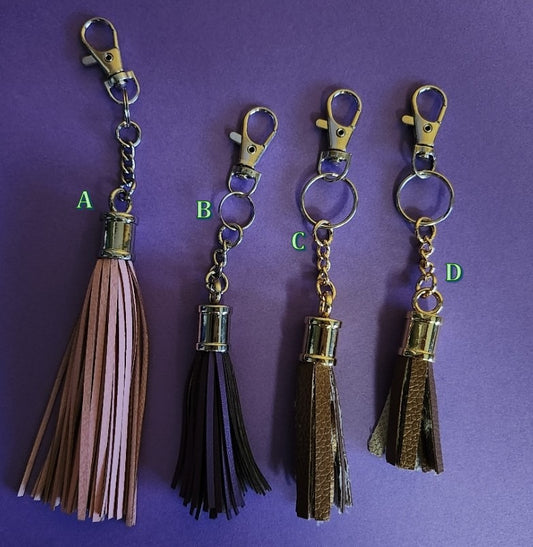 Earth-Tone Faux Leather Tassel Keychains