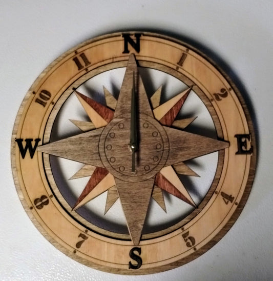 Rustic Rose Compass Clock – Laser Cut Nautical Wall Art